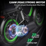Peak 1200W Moped Style Electric Bike for Adults - 20''×3.0" Fat Tire Electric Bicycle with 624WH, 25MPH & 45 Miles Folding Ebike with Backrest for Commuting Mountains Snow Beach (US Warehouse) - Image 3