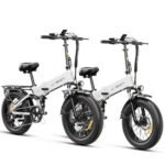 Jasion X-Hunter Electric Bike for Adults,1400W Peak Motor 30MPH Max Speed 48V 13AH Removable Battery, Full Suspension System Design,20''*4.0 Fat Tire Foldable Ebike,7-Speed Bicycles.White+White