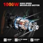 EB26 Electric Bike for Adults 1000W/peak 1500W Electric Bicycle 48V 15AH Battery Electric Bike 26" Fat Tire Mountain 31mph Shimano 7 Speed Gears Dual Shock Absorber Electric Bike (Green) - Image 2