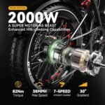 2000W Peak Motor Electric Bike,48V 25Ah Removable Battery,70+ Miles Long Range Moped-Style Electric Bike For Adults, 30Mph, 20"x4.0"Fat Tires Ebike, All-Terrain, Ideal for Commuting, Off-Road E-Bike - Image 3