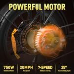 Electric Bike for Adults 20" x4.0 Fat Tire Electric Bicycle with 750W Motor, Foldable Ebkie with 48V 12AH Removable Battery E Bike Long Range 20-55mile with 7 Gears, UL2849 Certified - Image 2