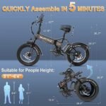 Snapcycle Eagle 750W Folding Electric Bike for Adults 28MPH 20'' Fat Tire Ebike 48V 15Ah Samsung Removable Battery,4A Fast Charger,Dual Suspension,Hydraulic Brake - Image 4