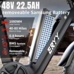 Carbon Electric Bike, 1200W Motor, 28MPH Speed & 48V 22.5Ah Removable Battery, 7-Speed, 20" x 4.0" Fat Tire Ebike Adult Electric Mountain Bicycle - Image 3