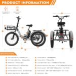 MOPHOTO Electric Trike, 7 Speeds Electric Tricycle for Adult, 350W 36V 3 Wheel Electric Bikes, Motorized Tricycle Adult Electric Three Wheels Bicycle for Senior - Image 6