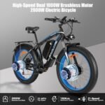 2000W Dual Motor Fat Tire Ebike - 35MPH Electric Bike for Men Women, 48V 23Ah Removable Battery, 80 Miles Adults Electric Bicycle with 21 Speed Gears Lockable Suspension for Off-Road Mountain Snow - Image 2