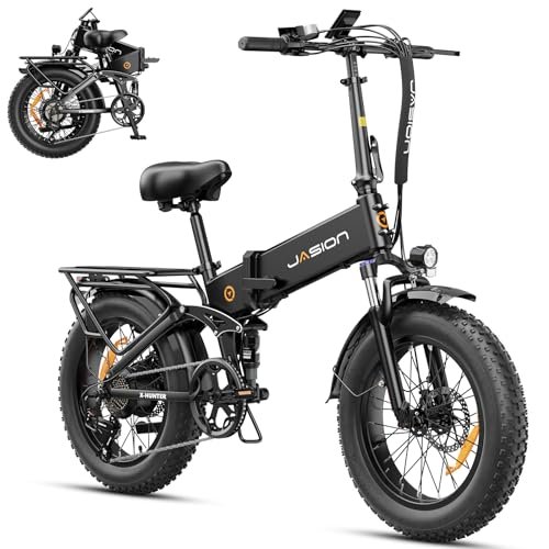 Version 1.0.0 Jasion X-Hunter Electric Bike for Adults,1400W Peak Motor 30MPH Max Speed,48V 13AH Removable Battery, Full Suspension System Design,20''*4.0 Fat Tire Foldable Ebike 7-Speed Bicycles - Image 1
