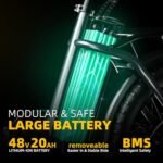 Electric Bike for Adults with 1000W Peak Motor,30mph Max Speed,80 Miles Max Range,48V15A/20A Removable Battery Ebike, 20" Foldable All Terrain Electric Bicycle with 7-Speed and Front Suspension - Image 3