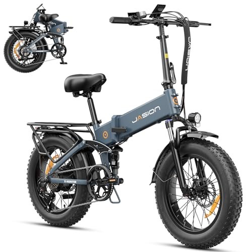 Version 1.0.0 Jasion X-Hunter Electric Bike for Adults,1400W Peak Motor 30MPH Max Speed,48V 13AH Removable Battery, Full Suspension System Design,20''*4.0 Fat Tire Foldable Ebike 7-Speed Bicycles - Image 1