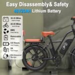 YVY Electric Bike for Adults with Rear Seat and Front Basket, 1000W 48V 15Ah - LCD Color Screen - F/R Disc Brake - Front Fork Shock Absorption - 20"x4.0"Fat Tire All Terrain Commuting E-Bike - 2 Seats - Image 3