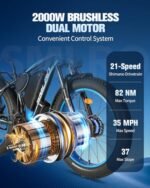 Electric Bike for Adults, Dual Motor 2000W AWD 48V 22.4Ah 35MPH Ebike, Electric Bicycle with 26" Fat Tire MTB 21 Speed Front Suspension Dual Hydraulic Disc Brakes - Image 2