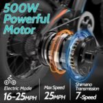 aostirmotor 500W(Peak 650W) Electric Bike,Max Range 25Miles(Pedal-Assist)&Max Speed 28Mph, 20" EBike with Removable Battery, Dual Suspension, Commuter Electric Bicycle for Adults - Image 6