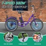 LILYPELLE Electric Tricycle for Adults, 350W 36V Electric Trike Motorized Three Wheel Electric Bicycle, 7 Speeds 3 Wheels 24" Adult Electric Tricycle with Large Basket - Image 3