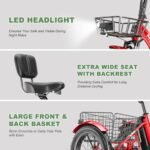 20" 24" 26" 3 Wheel Electric Bike for Senior, 350W/500W Adults Electric Tricycle Trike, Three Wheel Ebike E Bicycle with Removable Battery, Motorized Trike with Basket for Women Men - Image 7