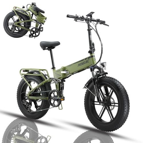 Version 1.0.0 PASELEC Electric Bikes for Adults Folding Electric Bicycle 750W Motor Ebike 20''*4.0'' Fat Tire Mountain e-Bike with 48V 12Ah Removable Battery,7 Gears Foldable E Bike for Adults (Dark Green) - Image 1