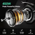 TST Folding Electric Bike, Electric Bicycle 450W Peak Motor, Ebike 16MPH,Up to 15 Miles, 12" Pneumatic Tires for Better Driving Experience, Adjustable Seat and Dual Fenders - Image 2