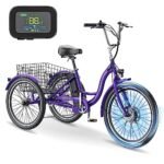 NAIZEA Electric Tricycle Adult Electric Bicycles, 350W 36V Electric Trike, 24" 26" 3 Wheel Electric Bike Ebike E Bicycle with Removable Battery, Motorized Trike with Basket for Women Men