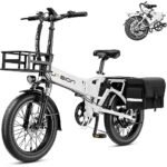 Jasion EB7 2.0 Electric Bike for Adults, 1200W Peak Motor 28MPH Max Speed Folding Ebike, 48V 10AH Removable Battery, 20" Fat Tire with Dual Suapension, 7-Speed Electric Bicycles, UL Certifiled