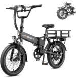 Jasion EB7 2.0 Electric Bike for Adults, 1200W Peak Motor 28MPH Max Speed Folding Ebike, 48V 10AH Removable Battery, 20" Fat Tire with Dual Suspension, 7-Speed Electric Bicycles, with Rear Basket