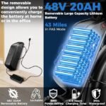 Electric Bike for Adults, 1000W Electric Bicycles, 48V/20Ah Removable Battery Electric Mountain Bike, UP to 31 MPH 70KM Long Range, 7 Speeds, 20"*4.0 Fat Tire Ebike - Image 3