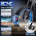 ECOTRIC Powerful Electric Bike 1000W Motor 17.6AH/48V Battery 26" x 4.8" Fat Tire Ebike with Suspension Fork Aluminum Frame Mountain Bike Beach E-Bike Snow Bicycle for Adults - Image 6