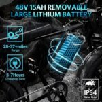 V8 Electric Bike Adults, Fat Tire E Bike with 750W Brushless Motor 48V 15Ah Removable Larger Battery, 20" x 4.0 Electric Mountain Bike, 31MPH Max Speed, Shi-mano 7 Speed Adult Electric Bicycles - Image 5