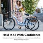 Schwinn Meridian Adult Tricycle Bike, Three Wheel Beach Cruiser, 24 & 26-Inch Wheels, Low Step-Through Aluminum Frame, Adjustable Handlebars, Large Cruiser Seat, Rear Folding Basket - Image 5