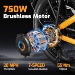 A2 Folding Electric Bike, 20'' Fat Tire Electric Bike with 750W Motor, 48V Removable Battery, 28MPH Max Speed, 45 Mile Range, Step-Through Frame and 7-Speed,2PCS - Image 2